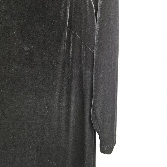 JD Stone Black Velvet Midi Dress Long Sleeve Size Medium Square Neckline - Picture 5 of 8
